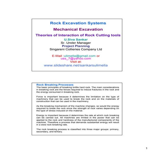 Theories of interaction of rock cutting tools