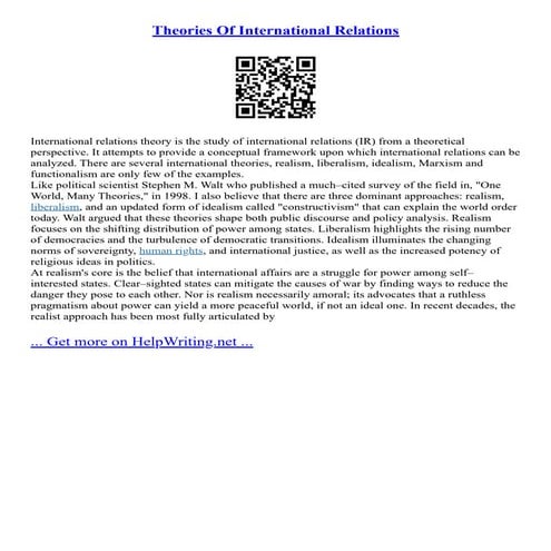 Importance of theories in IR for undersatandind international relations ...