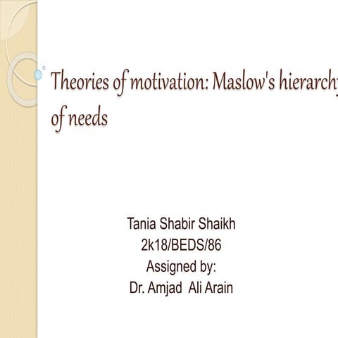 Theories of motivation: Maslow's hierarchy of needs