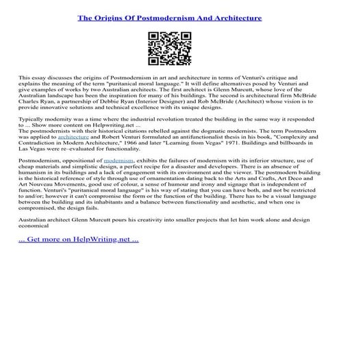 The Origins Of Postmodernism And Architecture