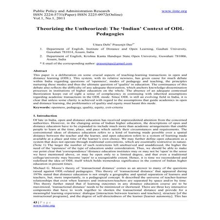 Theorizing the untheorized the indian context of odl pedagogies