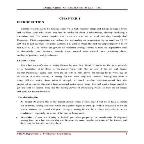 Theory 1 27 forFABRICATION AND ANALYSIS OF “MIST FAN”
