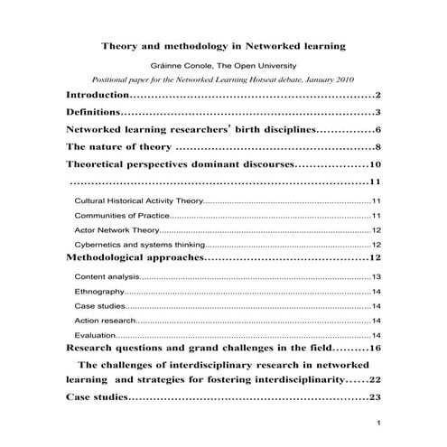 Theory And Methodology In Networked Learning