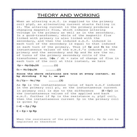 Theory and working