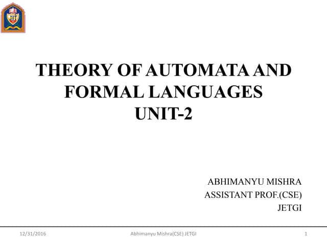 Theory of Automata and formal languages unit 2