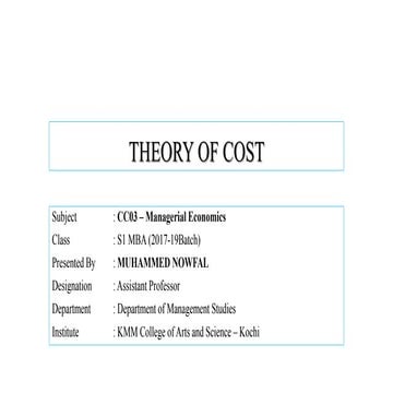 Theory of cost 