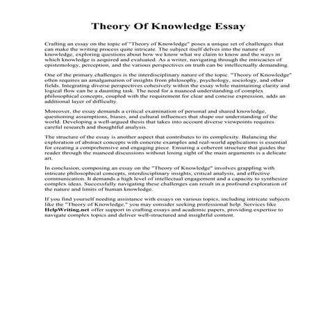 Theory Of Knowledge Essay. Vassar College