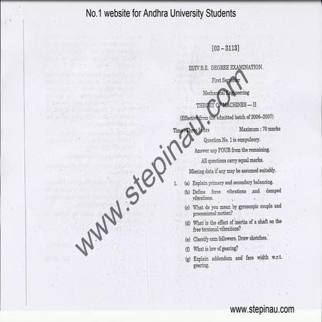 Theory of machines2_2011 question paper TOM-II ANDHRA UNIVERSITY