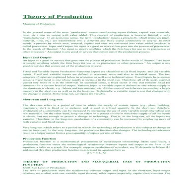 Theory of Production and Production Function in Microeconomics