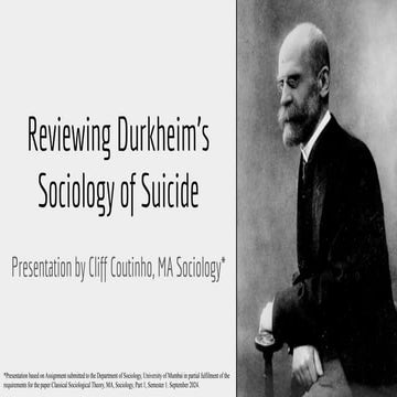 Theory of Suicide by Emile Durkheim by Cliff Coutinho, MA Sociology | PDF