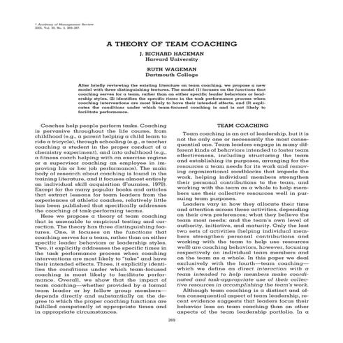 A THEORY OF TEAM COACHING