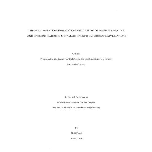 Theory simulation fabrication and testing of double negative an