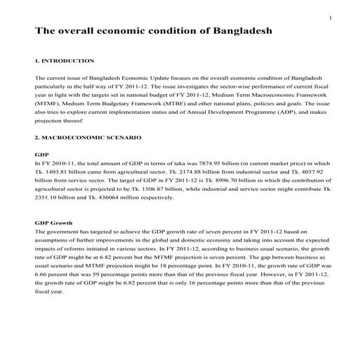 The overall economic condition of bangladesh