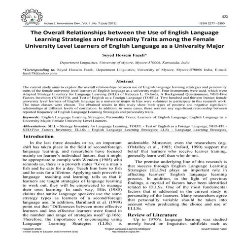 The overall relationships between the use of english language learning strate...