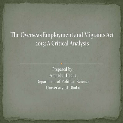 The Overseas Employment and Migrants Act 2013: a Critical Analysis