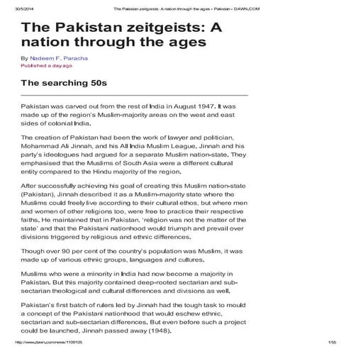 The pakistan zeitgeists: A nation through the ages  pakistan - dawn