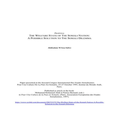 The paper   the welfare state of the somali nation - a possible solution to t...