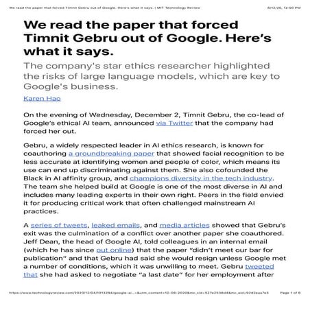 The paper that forced Timnit Gebru out of Google