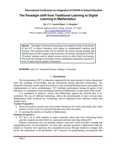 The paradigm shift from traditional learning to digital learning in mathematics 