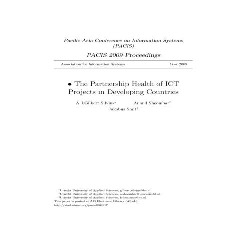 The Partnership Health of ICT Projects in Developing Countries  -  Pacis 2009...