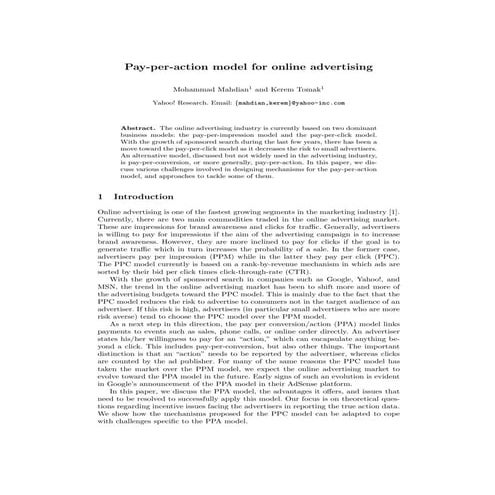 The Pay-per-Action Model for Online Advertising