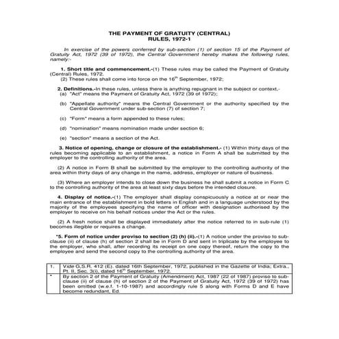 The Payment of Gratuity Rules | PDF