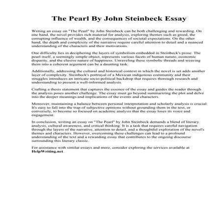 The Pearl By John Steinbeck Essay. Sussex County Community College