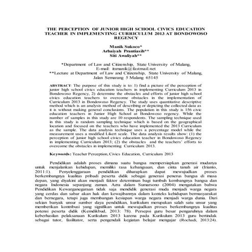 The Perception of Junior High School Civics Education Teacher in Implementing...