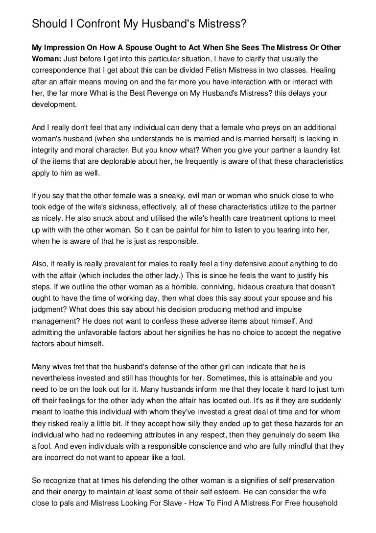 Should I Confront My Husband S Mistress