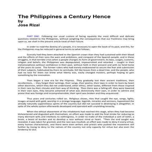 The Philippines A Century Hence by Jose Rizal