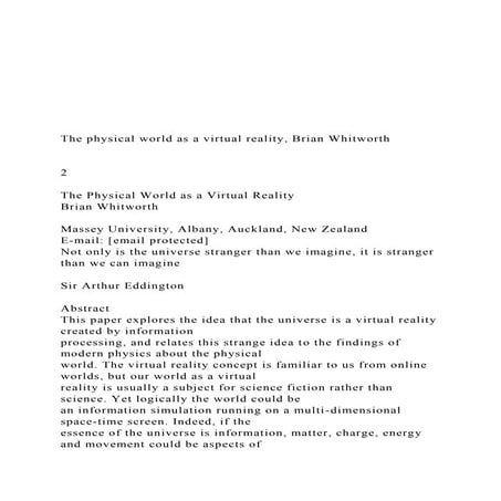 The physical world as a virtual reality, Brian Whitwor.docx