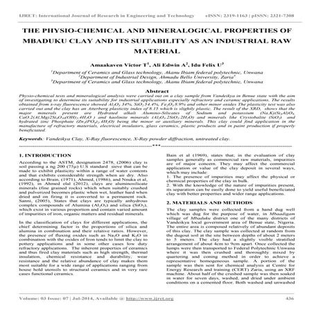 The physio chemical and mineralogical properties of mbaduku clay and its suit...