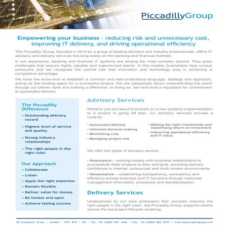 The Piccadilly Group Company Overview