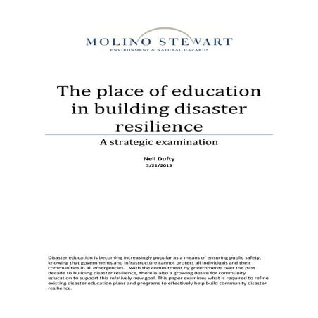 The place of education in building disaster resilience paper