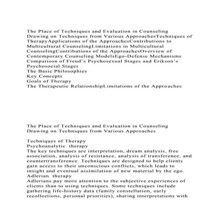 The Place of Techniques and Evaluation in CounselingDrawing on T.docx