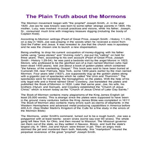 The plain truth about the mormons