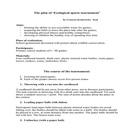 The Plan Of ‘Ecological Sports Tournament’