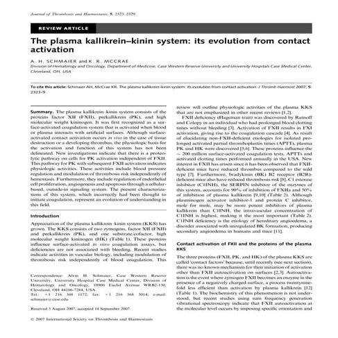 The plasma kallikrein kinin system its evolution from contact ...