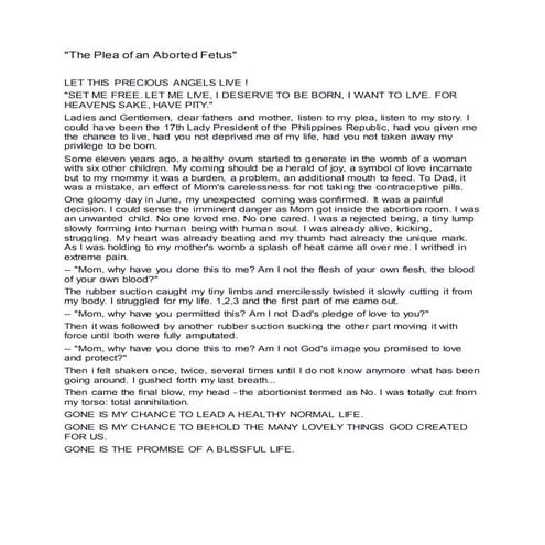 The plea of an aborted fetus