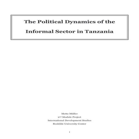 The political dynamics of the informal sector in tanzania