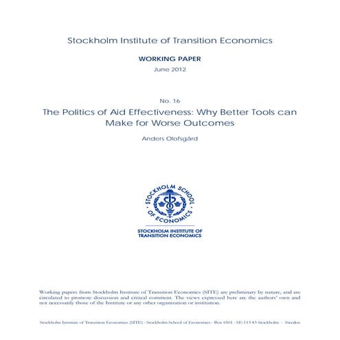 The Politics of Aid Effectiveness: Why Better Tools can Make for Worse Outcomes