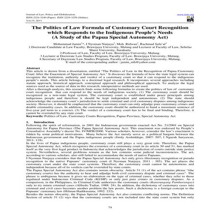 The politics of law formula of customary court recognition which responds to ...