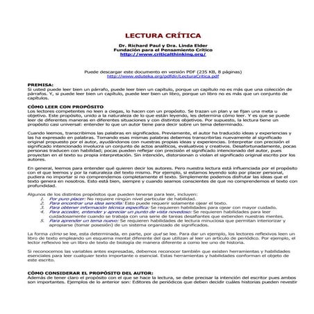 (The porpuse for reading)lectura critica