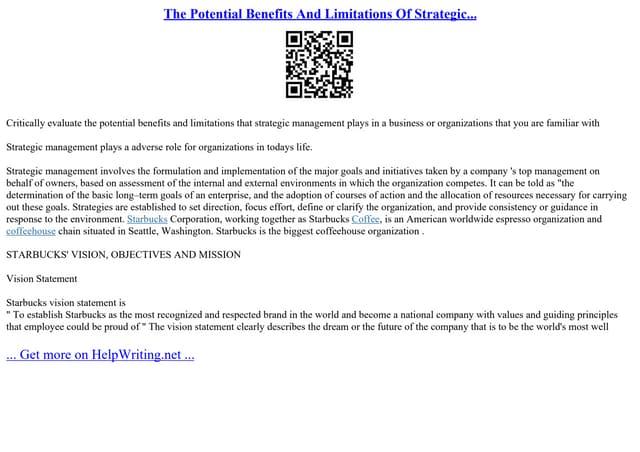 The Potential Benefits And Limitations Of Strategic...