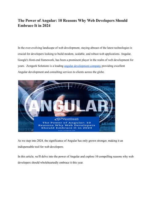 The Power of Angular: 10 Reasons Why Web Developers Should Embrace It in 2024