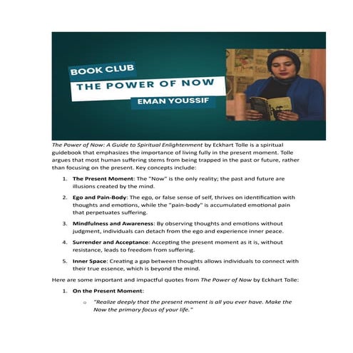 the power of now  discussion book club points