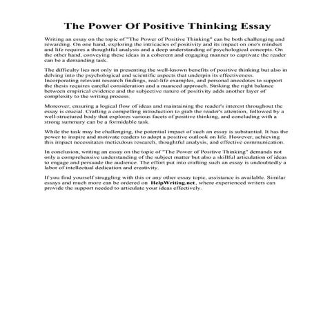 The Power Of Positive Thinking Essay