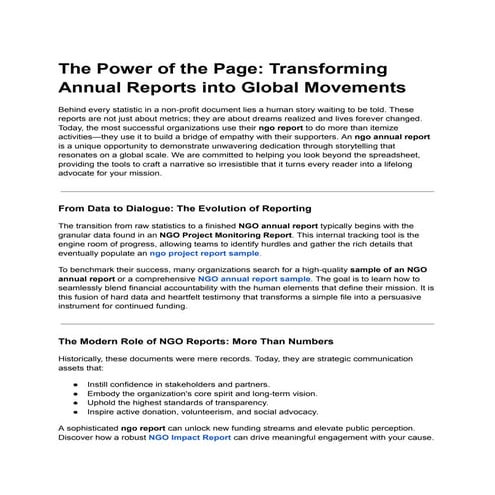 Transforming NGO Annual Reports into Powerful Global Impact Stories | PDF
