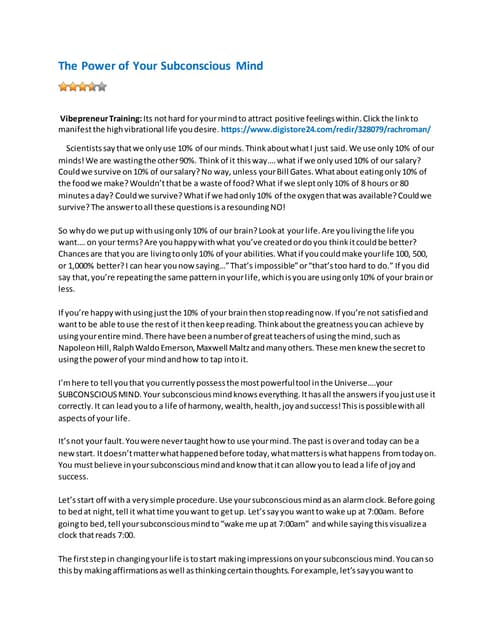 Power Of Subconscious Mind Pptx Mind Power Pptx