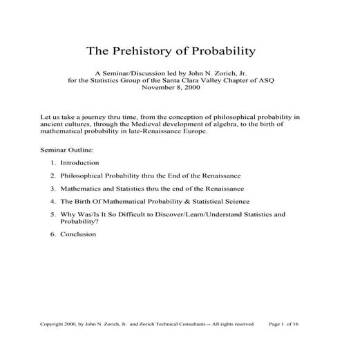 The Prehistory Of Probability